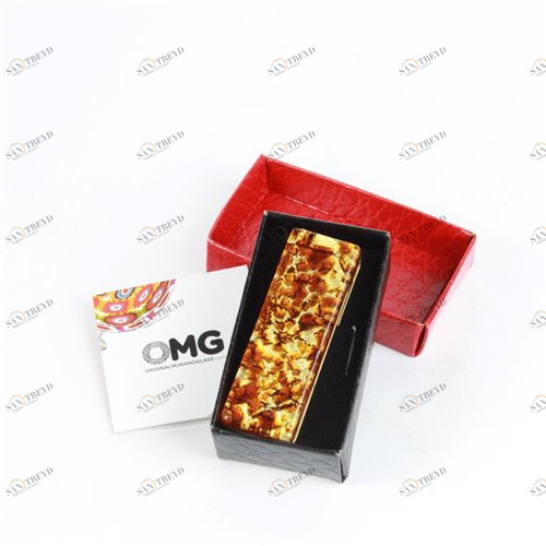 1724 ORIGINALMURANOGLASS Зажим для денег из янтарного муранского стекла с золотом 24 кт  см 