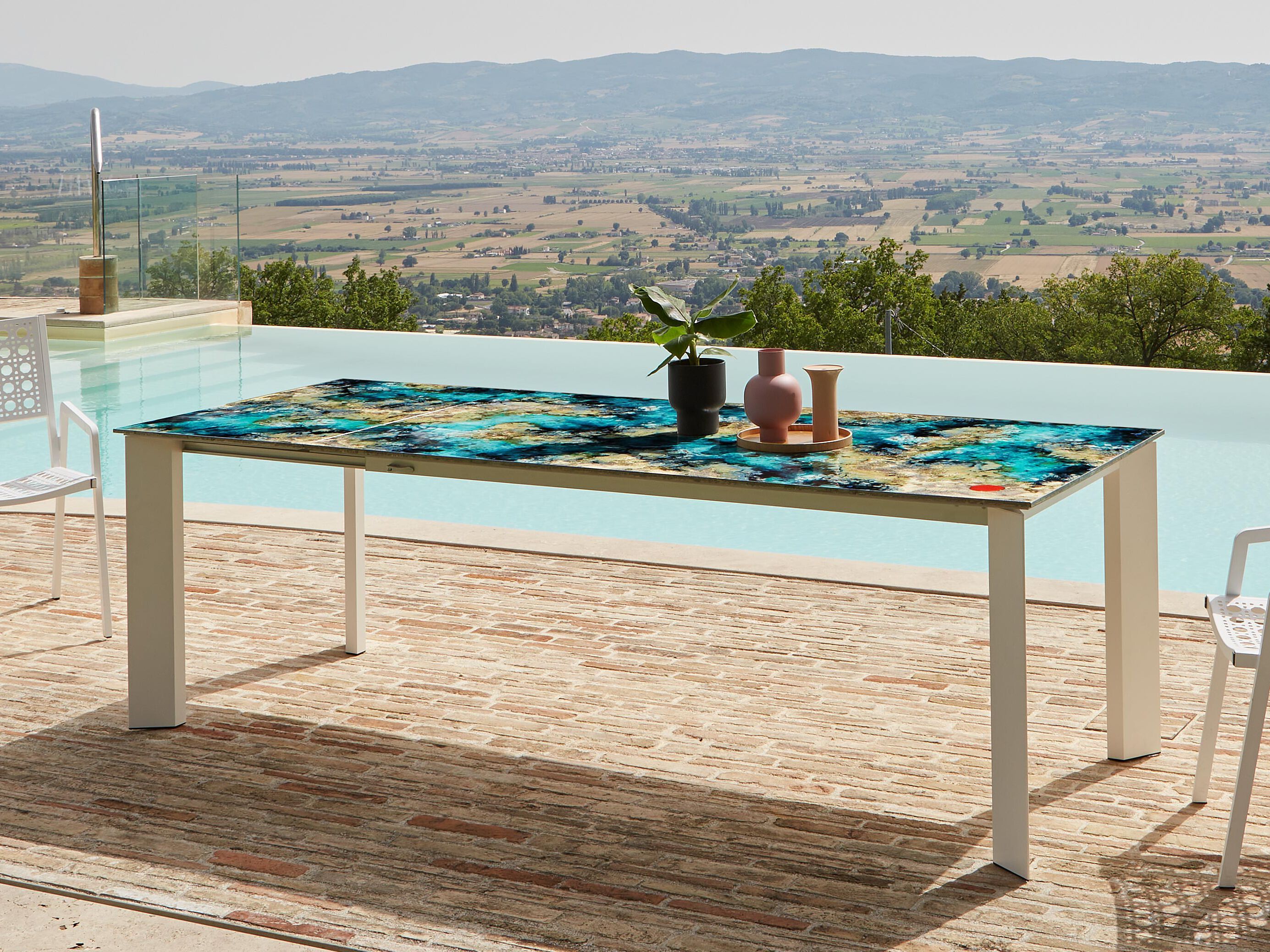 Выдвижной стол из майоликовой лавы и нержавеющей стали DOMIZIANI современный ARCH-00132487