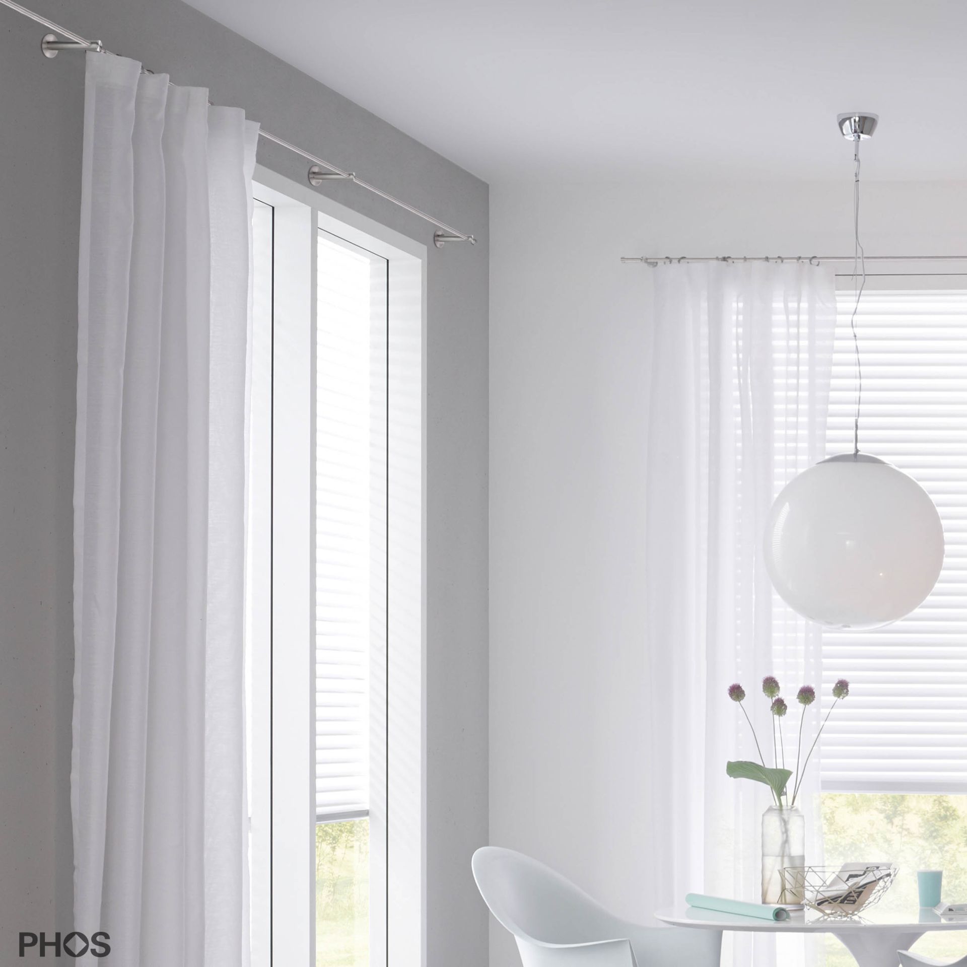 VS20-100E3400 Комплект карнизов: 340 см с 2 концевыми кронштейнами и 1 кронштейном в качестве центральной опоры (среднее расстояние от стены) PHOS  - Вид №4