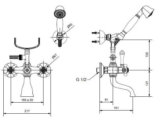 Хромированный латунный настенный смеситель для ванны Bugnatese Old ' 800 ARCH-00129391 - Вид №2