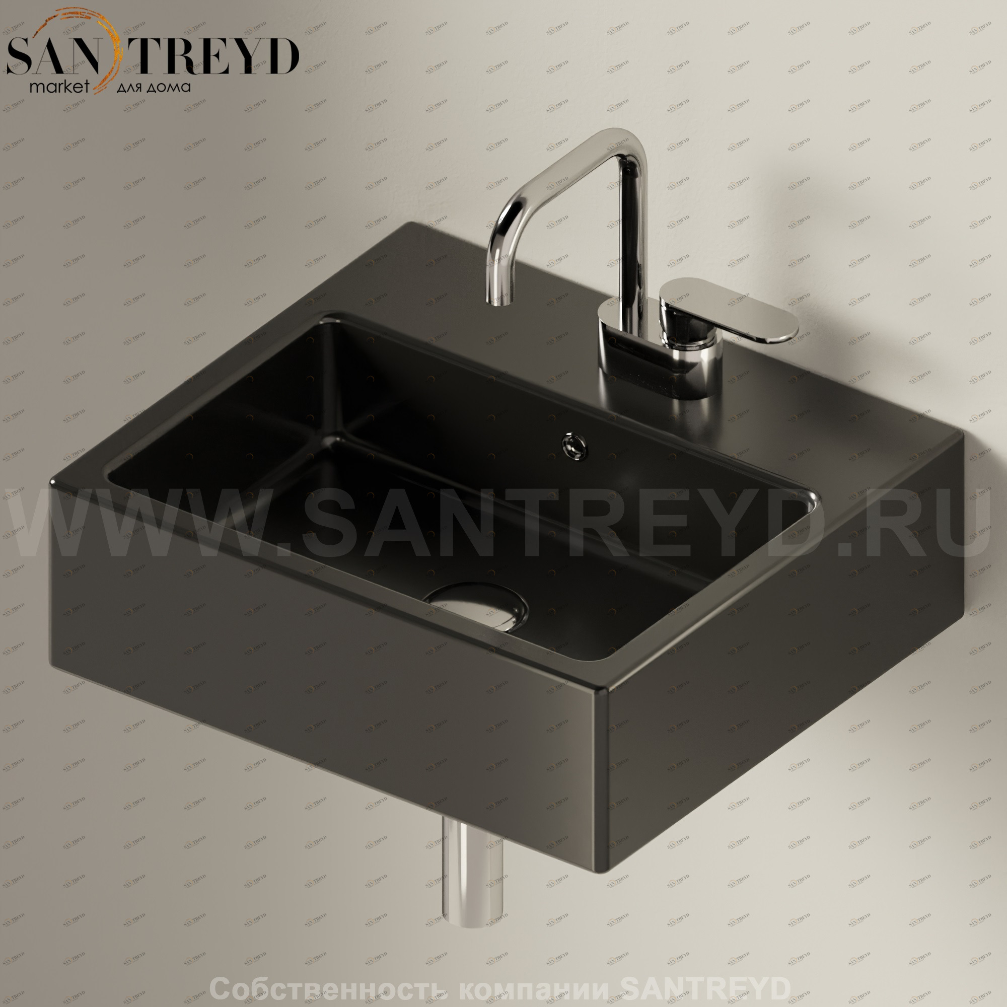 5058.9017 Подвесная раковина настенная прямоугольная Ceramica Flaminia Acquagrande черная