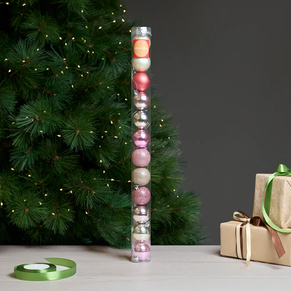 Набор елочных шаров KREAFORTA розовые с блестками 12 шт. ø5 см 89420540 STLM-1580483