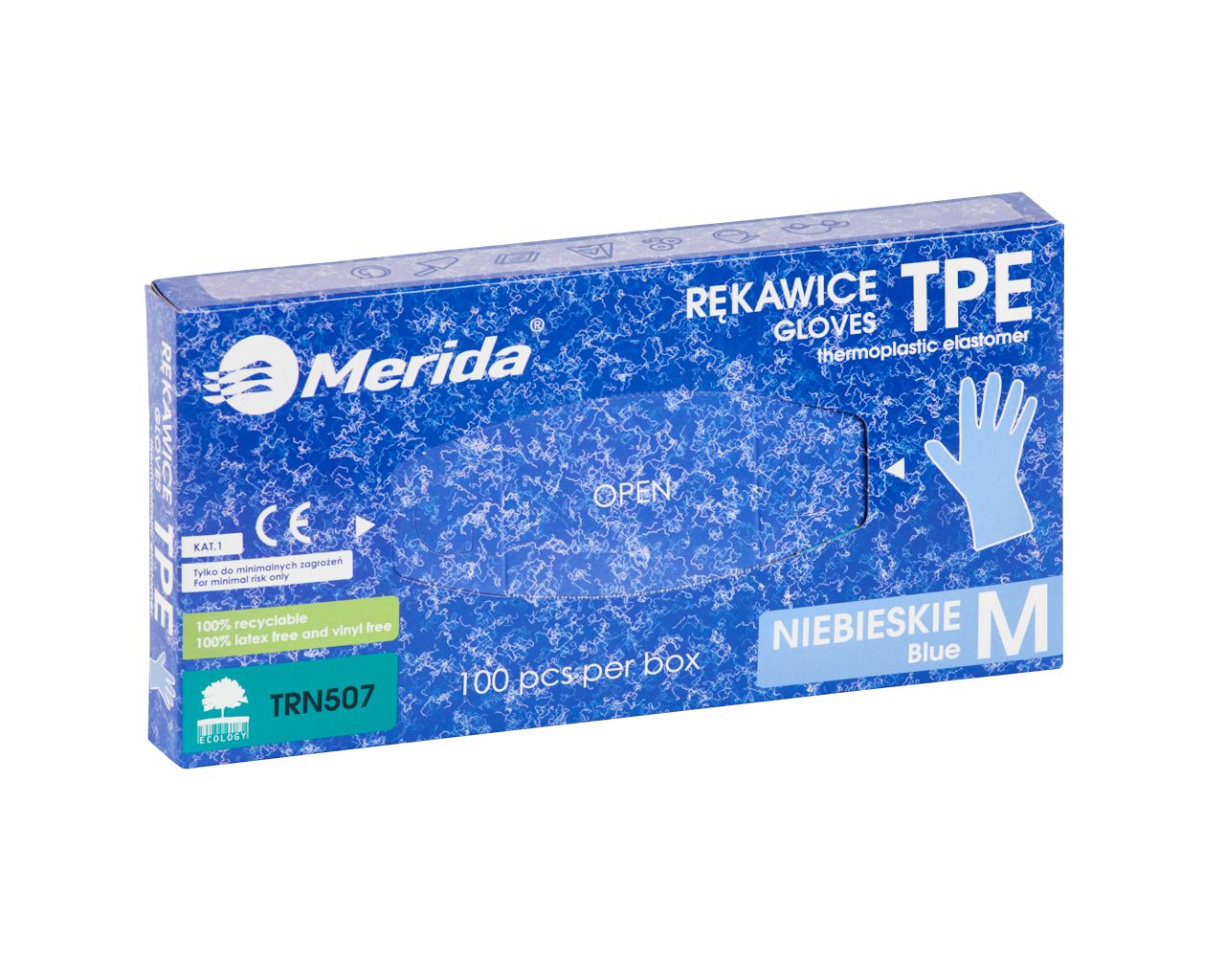 TRN507 Перчатки из эластомера TPE, синие, размер M, 100 шт. в упаковке Merida 