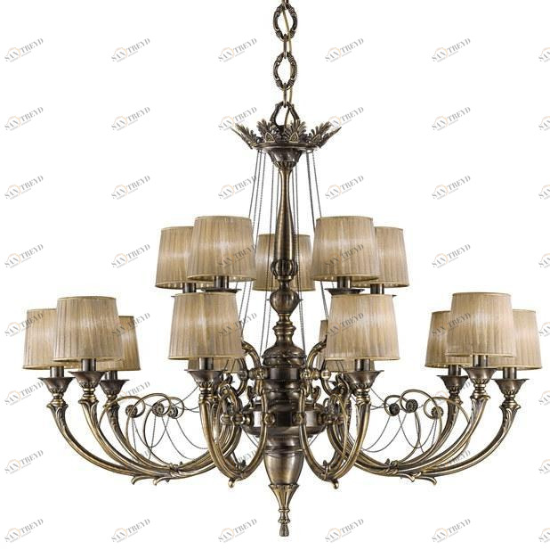 Possoni Illuminazione Антикварная бронзовая люстра с абажурами Ginevra 859/10+5