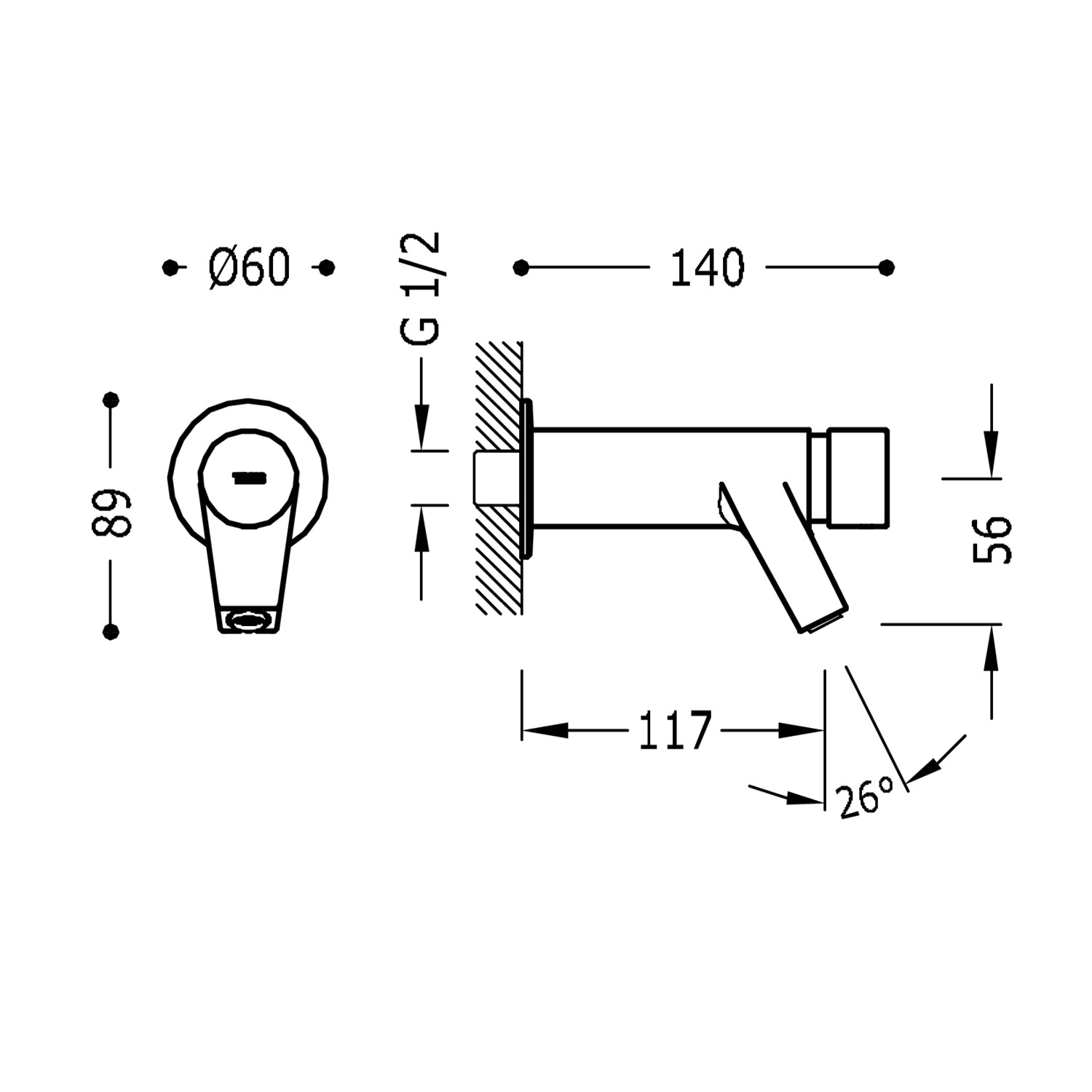 КОЛЛЕКТИВНЫЙ настенный смеситель для раковины с таймером на 1 воду-01210003 TRES Temporizados - Вид №1