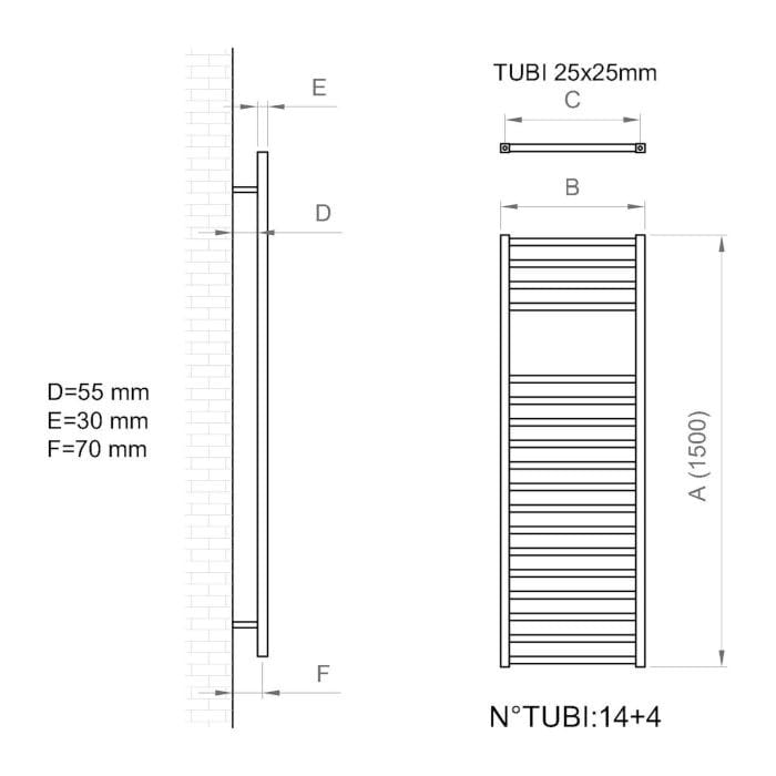 Настенный хромированный стальной полотенцесушитель с горячей водой Ercos Square ARCH-00081570 - Вид №3