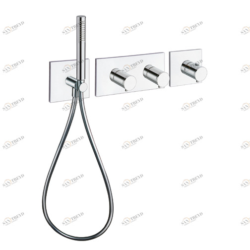 CRIXT767 Внешние части термостатического смесителя для CRICS718 с ручным душем против известкового налета, гибким шлангом LONG LIFE и металлической пластиной Cristina Rubinetterie 