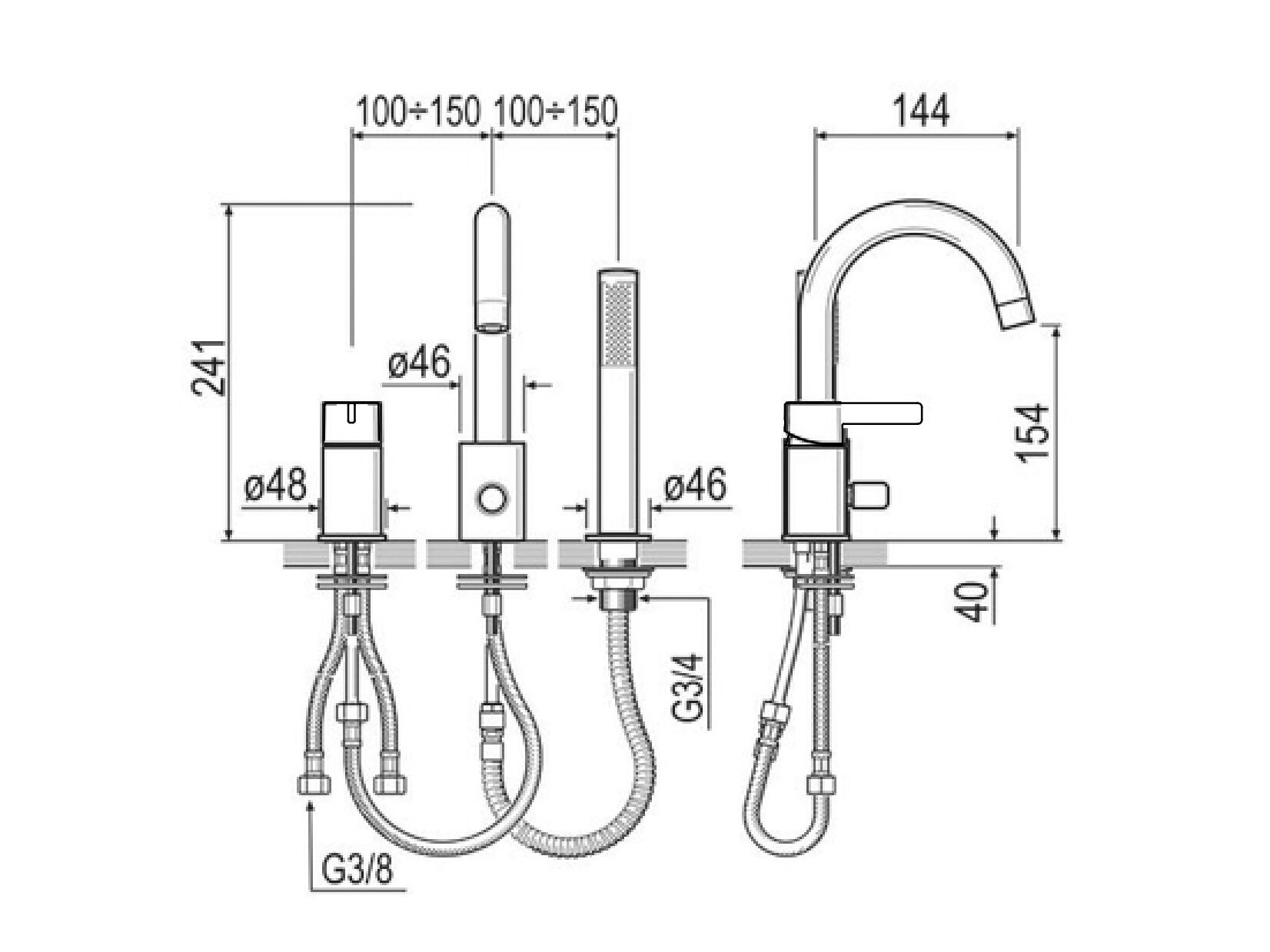 Набор для ванны с одной ручкой и ручным душем GUGLIELMI RUBINETTERIE Rialto ARCH-00099772 - Вид №2