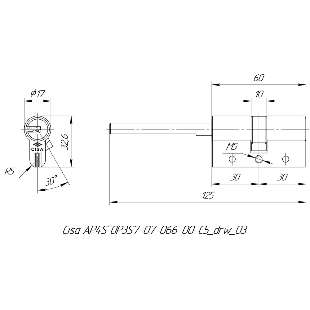Цилиндр Cisa AP4S 0P3S7-07.66, 25x10x25 мм, ключ/шток, цвет латунь, без вертушки STLM-2039148 - Вид №4