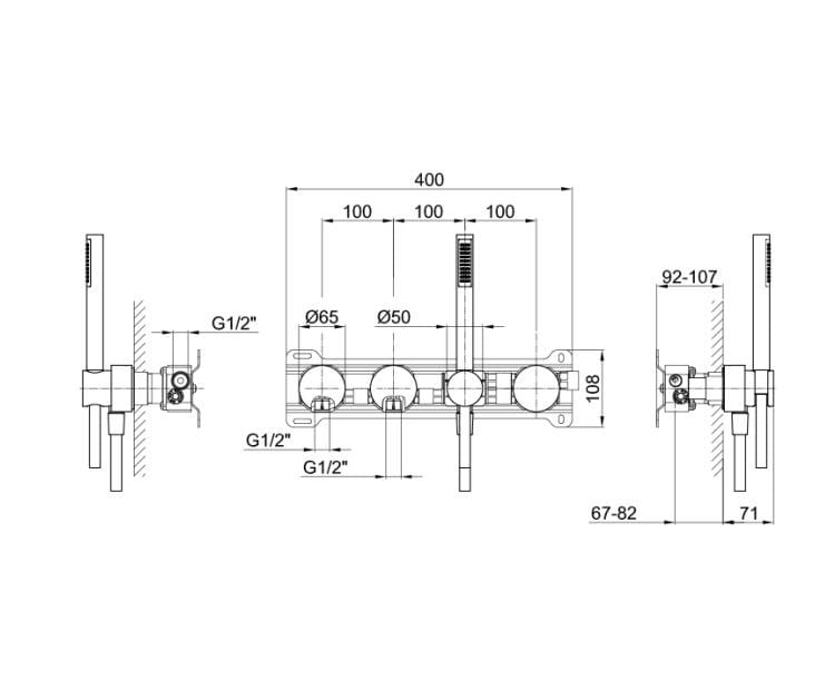 Настенный набор для ванны с 4 отверстиями и ручным душем ABOUTWATER AF/21 ARCH-00129388 - Вид №2