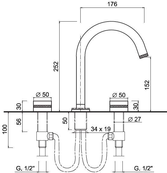 Rubinetteria Giulini Смеситель для раковины на 3 отверстия Deluxe - myring Fmr0112udl - Вид №1