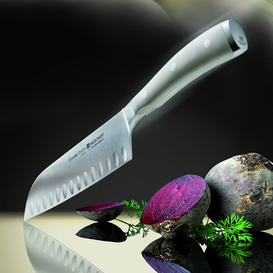 Нож кухонный японский «Шеф» Ikon Cream White с угл.=ублением на кромке, 17 см WUESTHOF W41760WUS - Вид №3