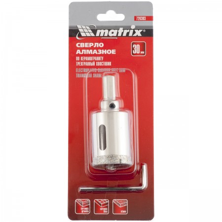 Коронка алмазное по керамограниту 30х67мм трехгранный хвостовик Matrix Матрикс 12824 - Вид №3