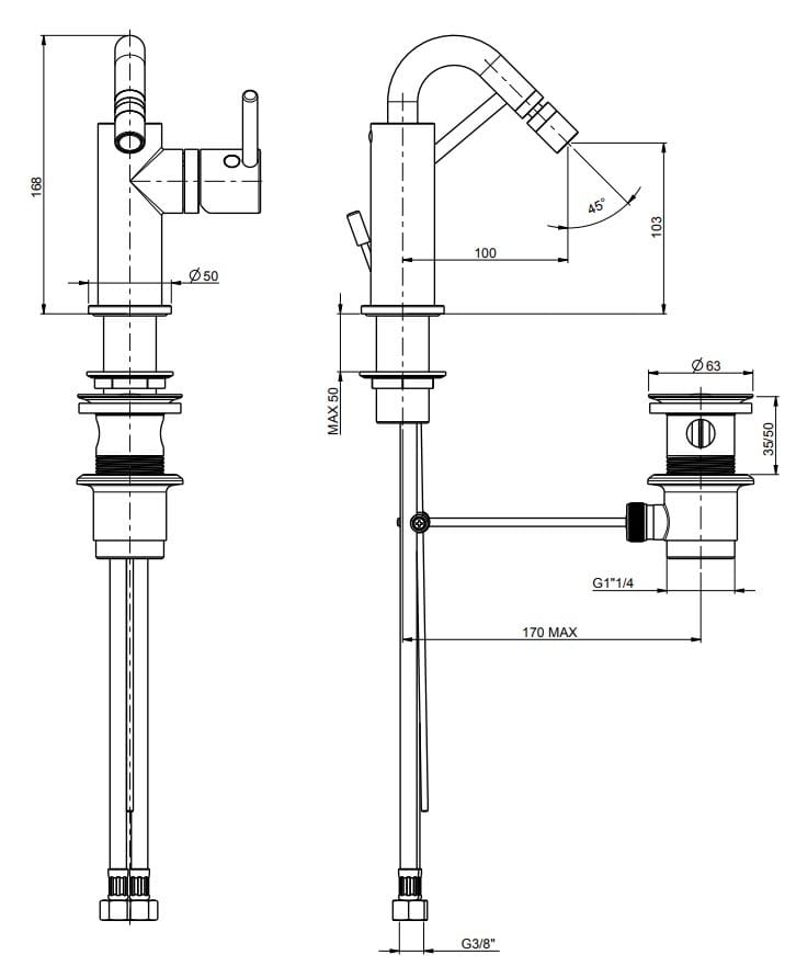 Смеситель для биде с автоматическим сливом Rubinetterie Frattini Pepe XL ARCH-00016374 - Вид №1