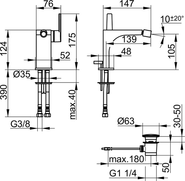 51109010000 Однорычажный смеситель для биде KEUCO Edition 11 - Вид №2