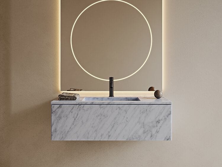 Мраморный подвесной умывальник со встроенной раковиной Inbani слой ARCH-00130412