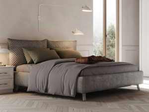 Кожаная двуспальная кровать с мягким изголовьем