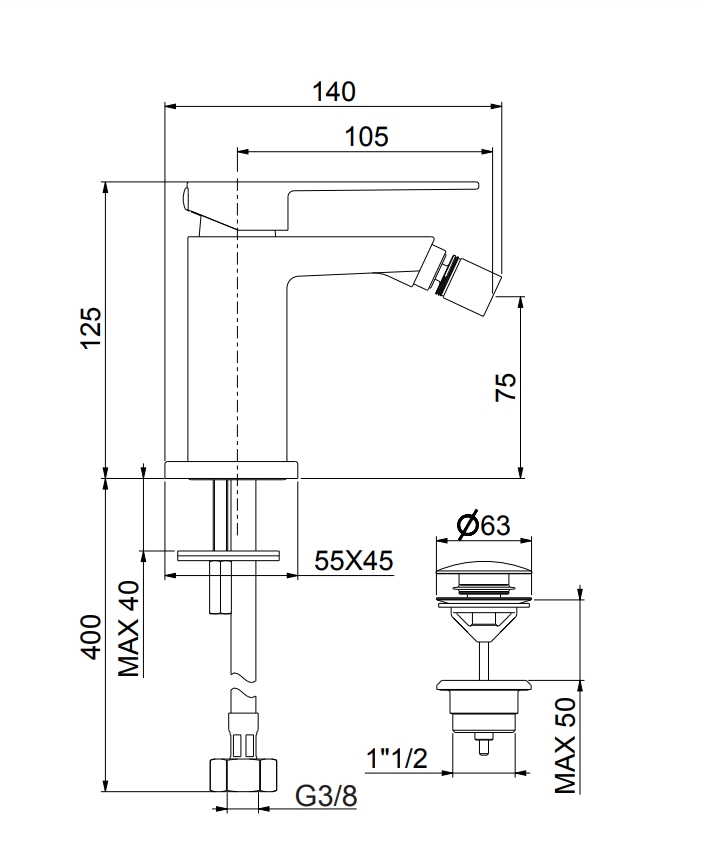 100CR8535 Смеситель для биде , хром Fiore Kube - Вид №2