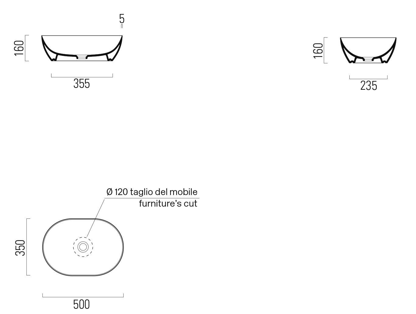 Овальный умывальник с одной столешницей GSI ceramica мода ARCH-00151106 - Вид №2
