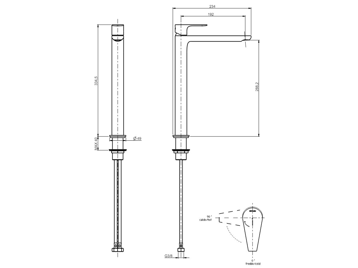 Смеситель для раковины с высоким верхом без слива Rubinetterie Frattini Lea ARCH-00052952 - Вид №10