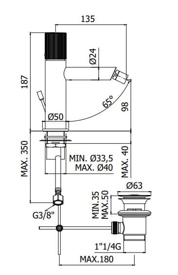 Смеситель для биде с автоматическим сливом RUBINETTERIA PAFFONI Jo ARCH-00122262 - Вид №1