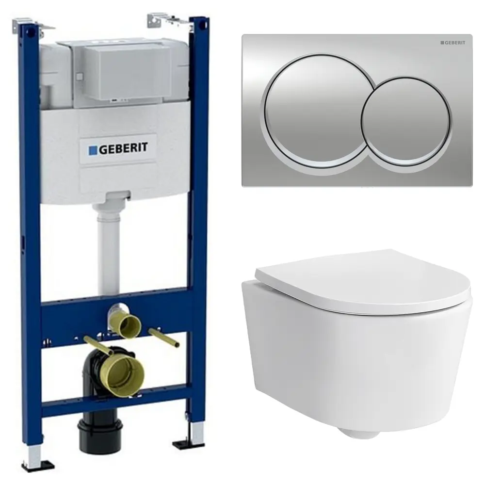 Комплект инсталляции Geberit Alpha с безободковым унитазом Sensea Neo клавиша Geberit Alpha хром STLM-2204299