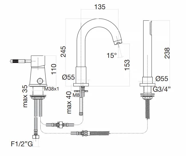 RI850701010 Смеситель на борт ванны Webert Rimini - Вид №1