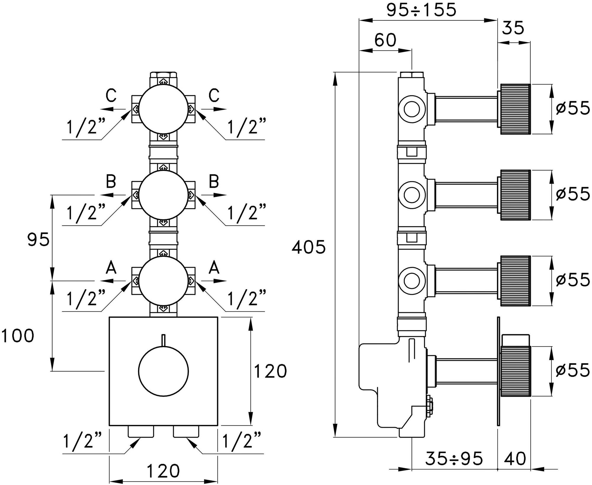 RUBINETTERIE STELLA Термостатический душевой набор на 4 отверстия Sirius sun-id-1477984 - Вид №2