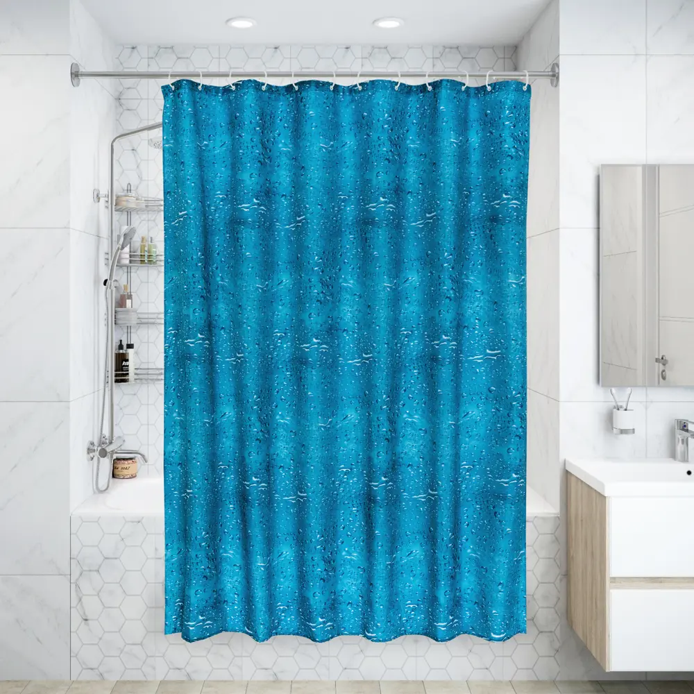 Штора для ванной комнаты «Aqua» 180x180 см цвет синий SWENSA SWC-90-55 STLM-2151174