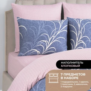 91997757 Комплект постельного белья Prime prive Cotton сатин евро наволочки 50 x 70- 2 шт цвет синий, розовый STLM-1501361