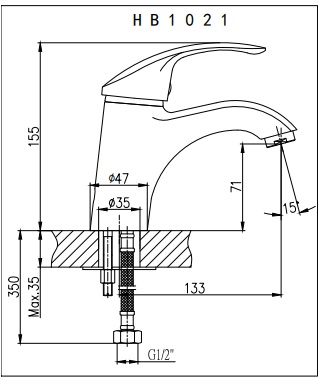 HB1021 Смеситель для раковины , хром Haiba  - Вид №2