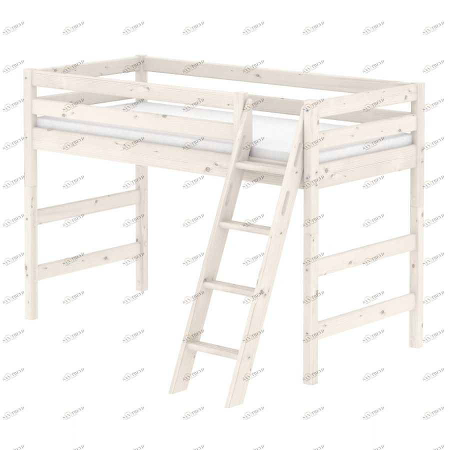 Кровать Flexa Classic полувысокая с наклонной лестницей, белая, 190 см 9010311201
