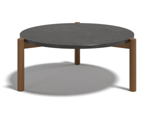 Круглый стол из тикового дерева и столешница из керамогранита