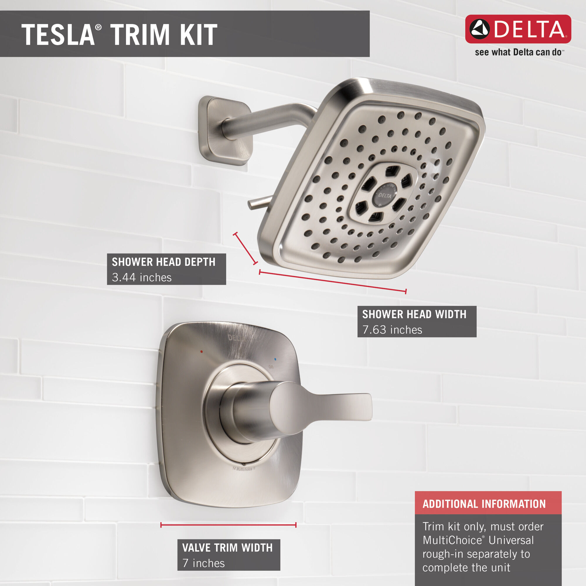 T14252-SS Накладка для душа Monitor® 14 серии H2Okinetic® Delta Faucet Tesla Нержавеющая сталь - Вид №2