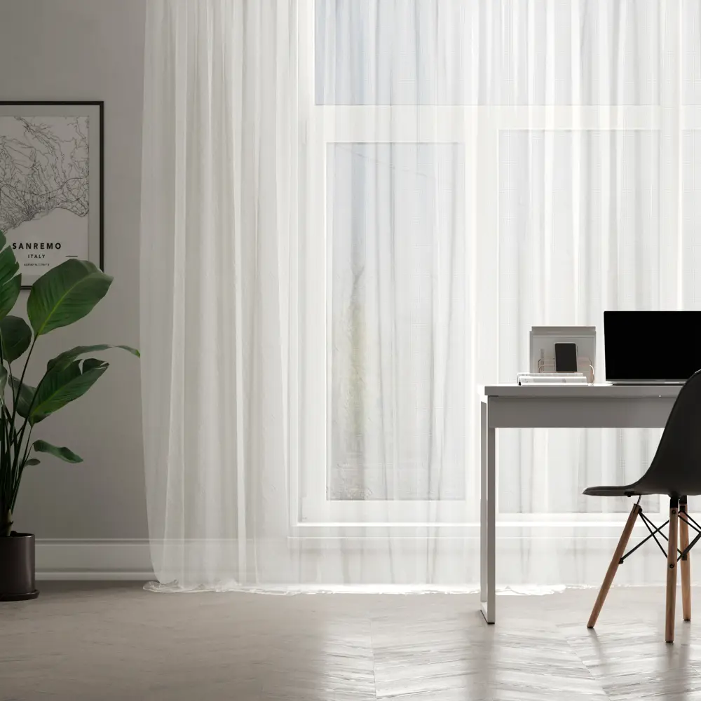 MIAMOZA Тюль белый на ленте 300×280 см для элегантного интерьера 85059800