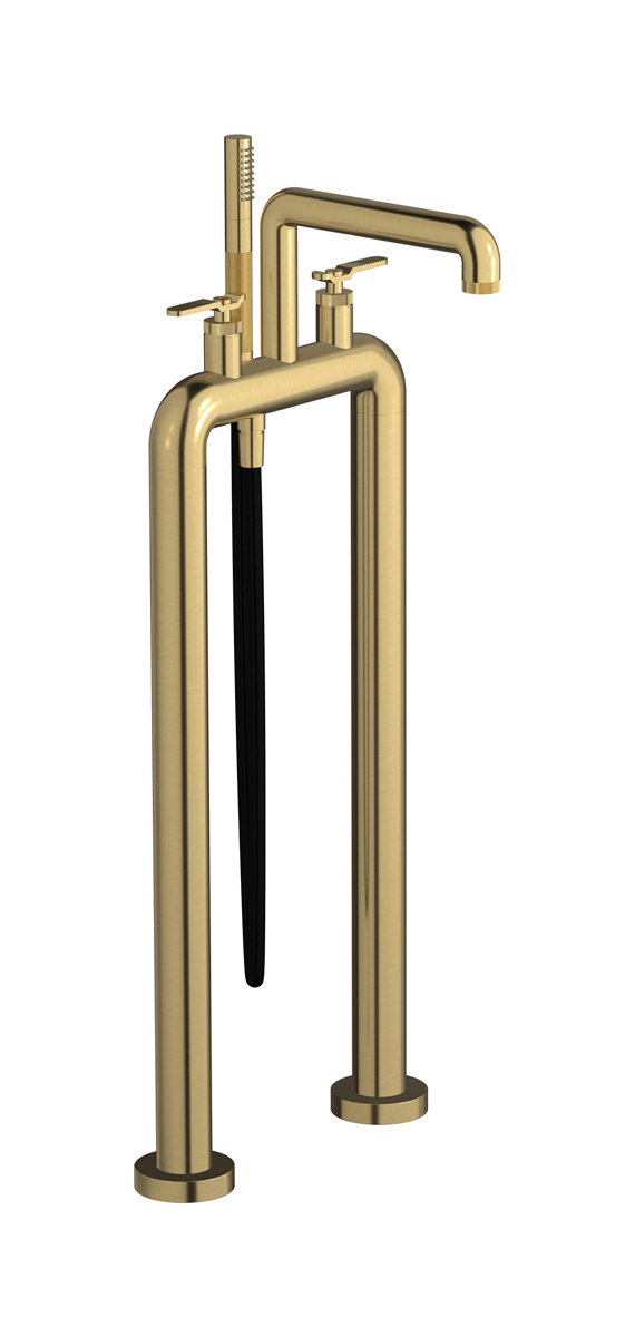 Напольный смеситель для ванны с 2 колоннами и душевым гарнитуром. WE ARE IB b2700os Brushed Gold Bold