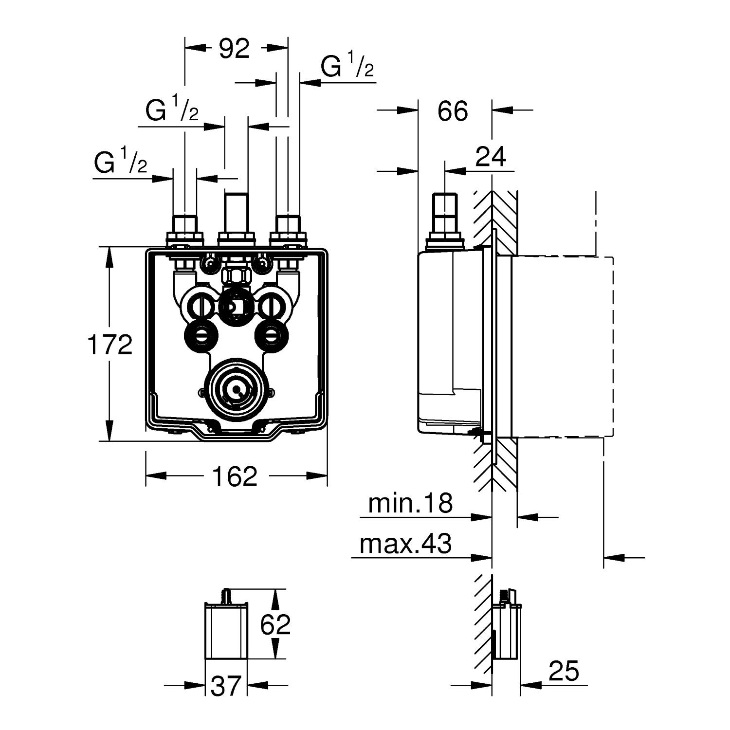 Термостатический смеситель для душа GROHE Eurosmart Cosmopolitan E, встраиваемый механизм, хром (36458000) - Вид №1