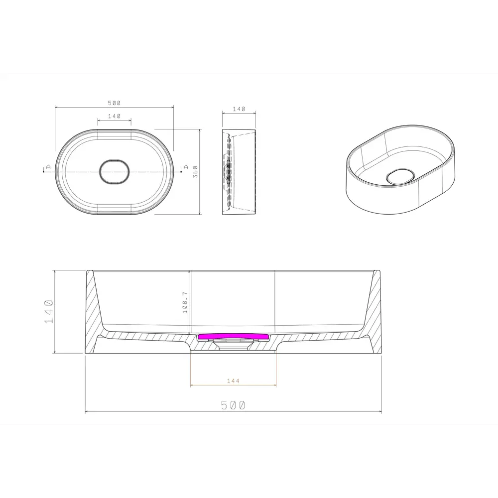 Раковина Mira Oval S накладная 35 см литьевой мрамор цвет графит глянцевый Santreyd STLM-2061552 - Вид №7