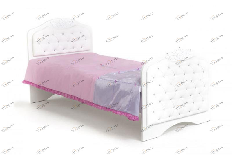 Кровать классика ABC-KING Princess №3 белая кожа со стразами Сваровски (160*90) без ящика 4631147960559