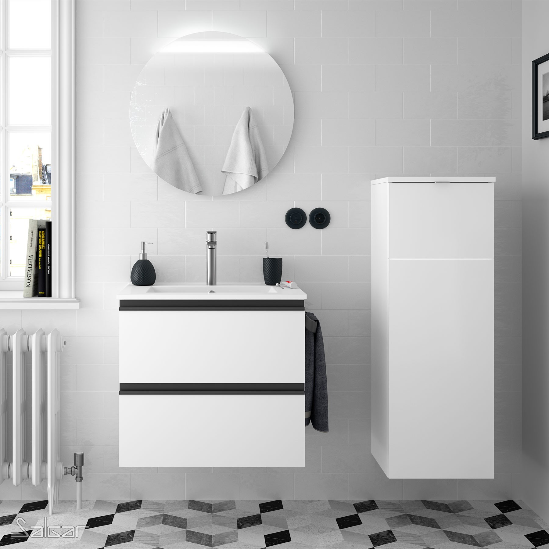 83441 SALGAR Комод ALLIANCE GLOSS WHITE с дверным ящиком и складным зеркалом 352 x 1000 x 360 мм Глянцевый белый  - Вид №3