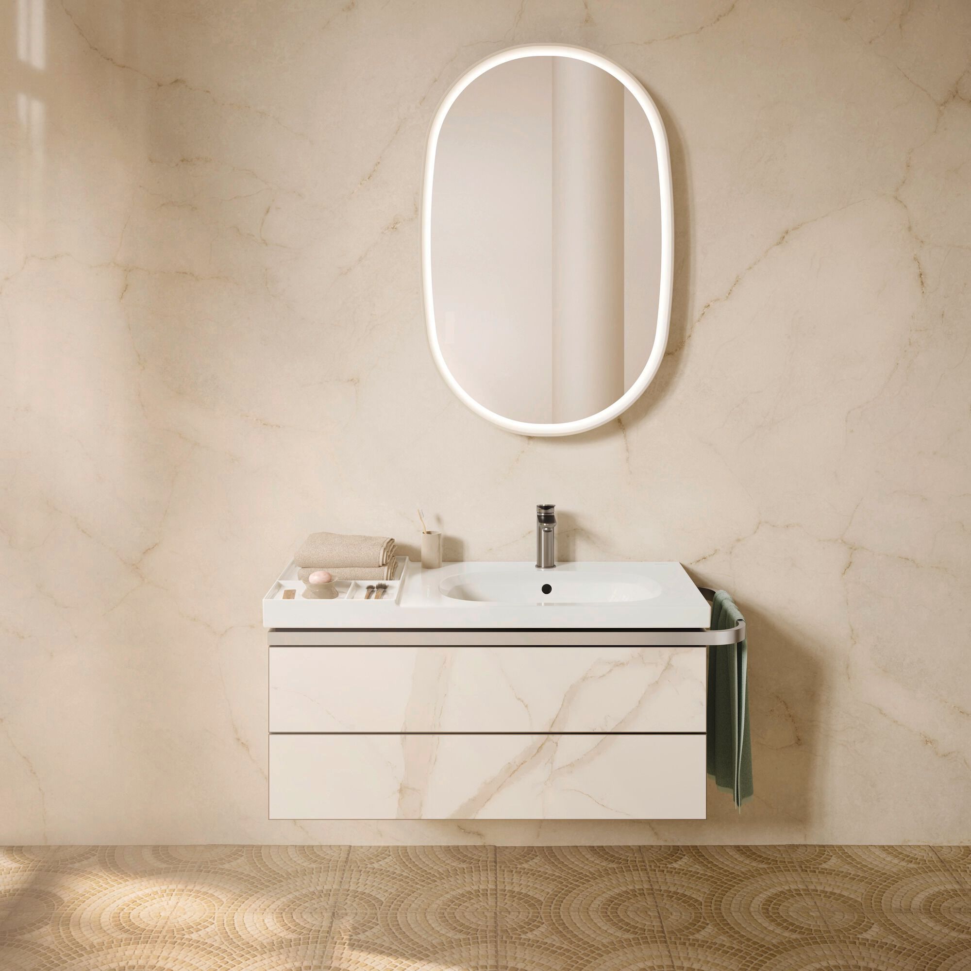 Деревянное овальное зеркало со встроенным настенным освещением Duravit Aurena ARCH-00052004 - Вид №1