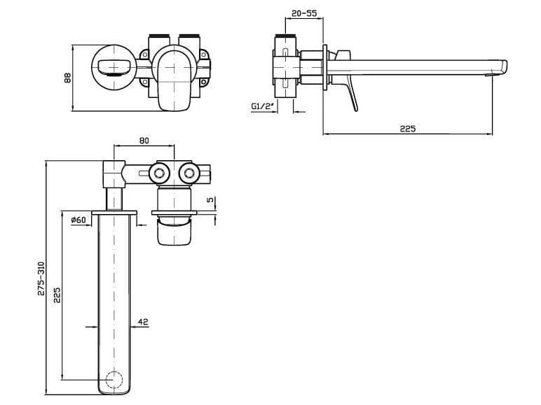 Однорычажный настенный смеситель для раковины с аэратором Zucchetti Brim ARCH-00055003 - Вид №3