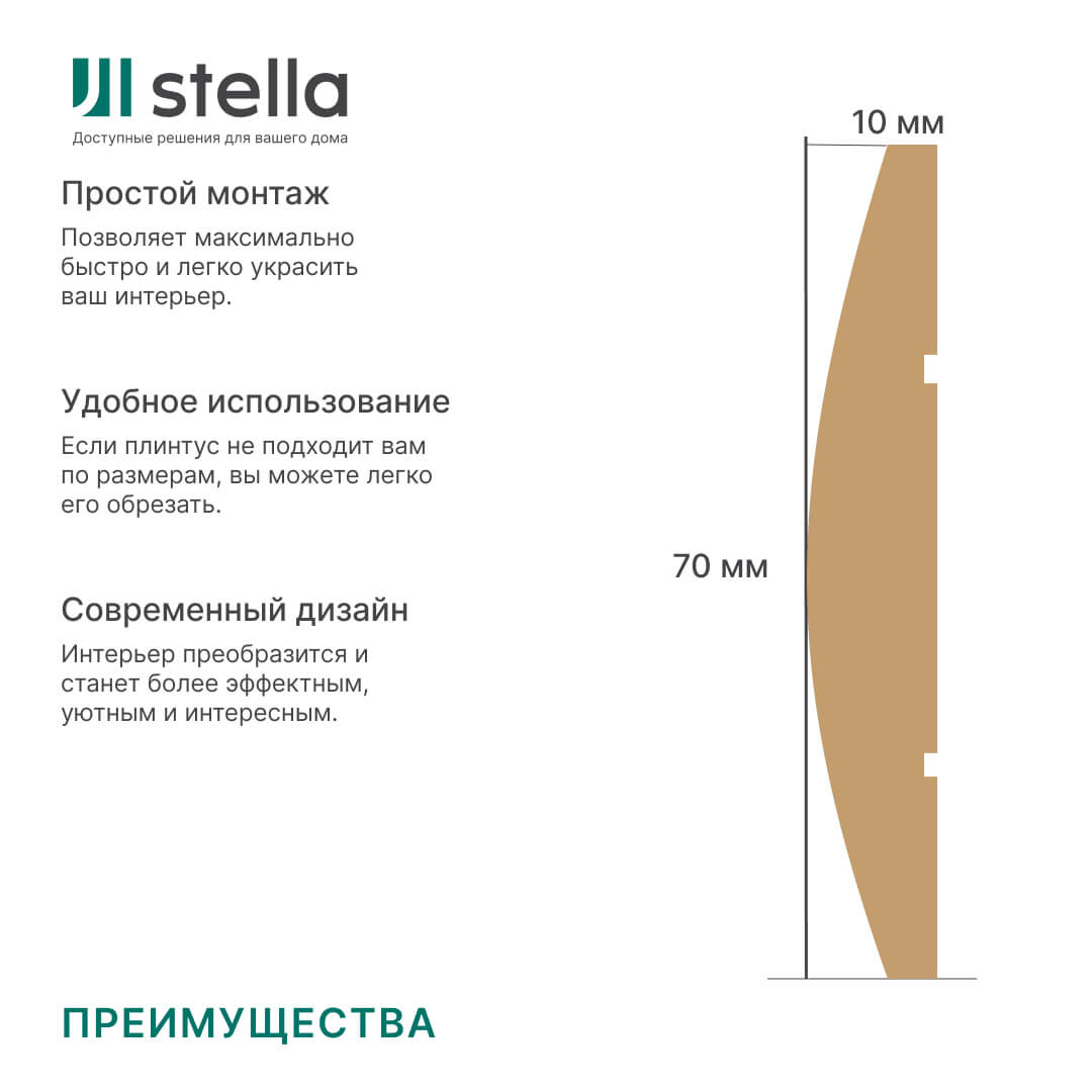 Наличник МДФ Stella Белый 70C 2200*70*10мм (упак. 5шт) Standart STSR-944 - Вид №1