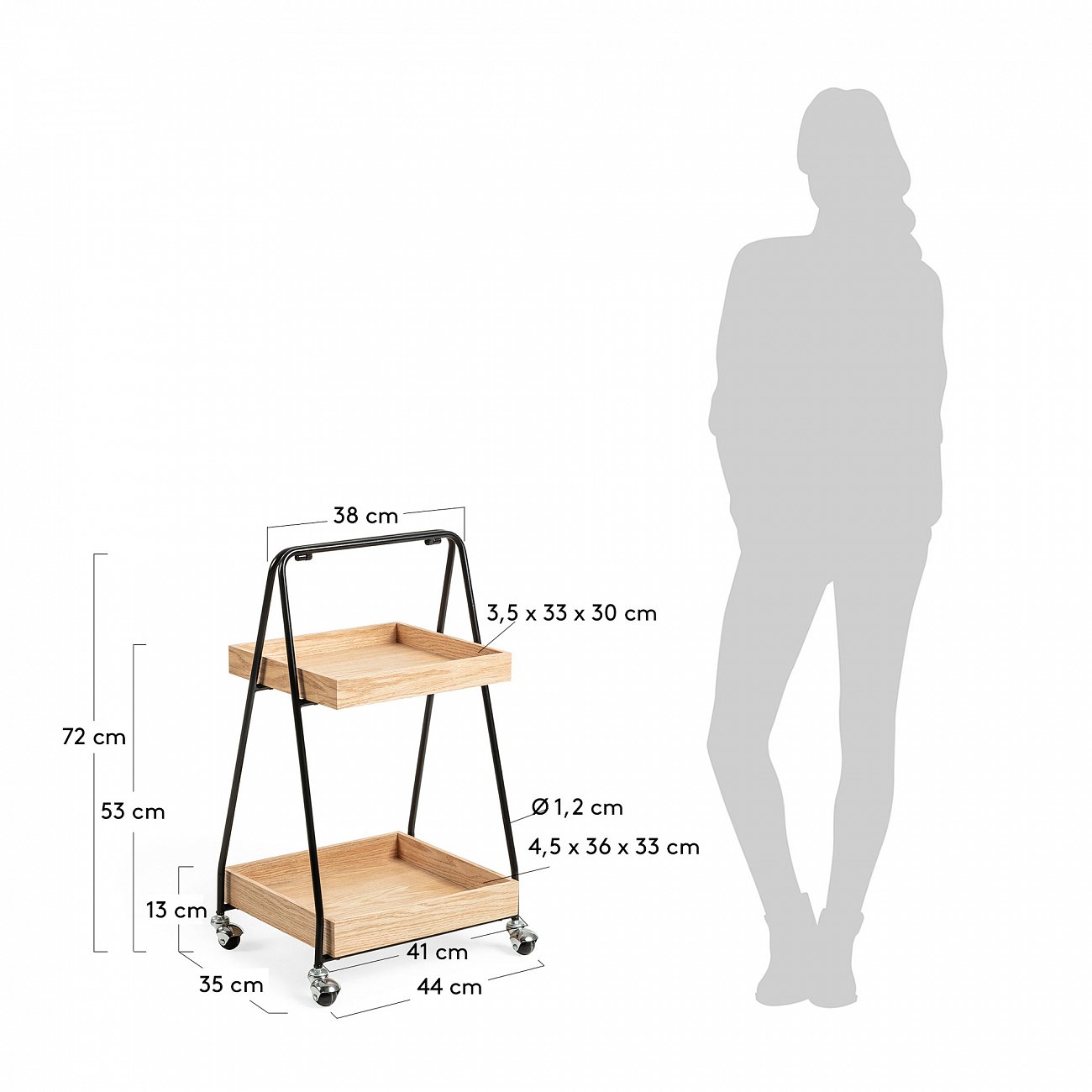 Столик сервировочный на колесиках с двумя полками 49 см Fortune CC0758E01 от La Forma LA FORMA  298468 Коричневый  - Вид №2