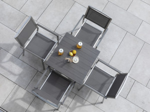 98.00.0882 Обеденный набор Small Brisbane Alu / Tex 5 шт. - включая 4 кресла Brisbane Alu / Tex taupe, 1 стол Kennedy Alu 90 × 90 Mbm