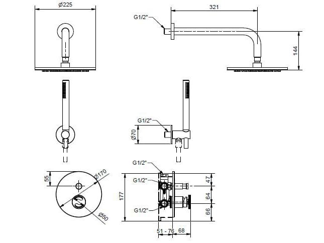Хромированный латунный смеситель для душа с переключателем Bugnatese тысяча девятьсот пятьдесят ARCH-00022049 - Вид №2