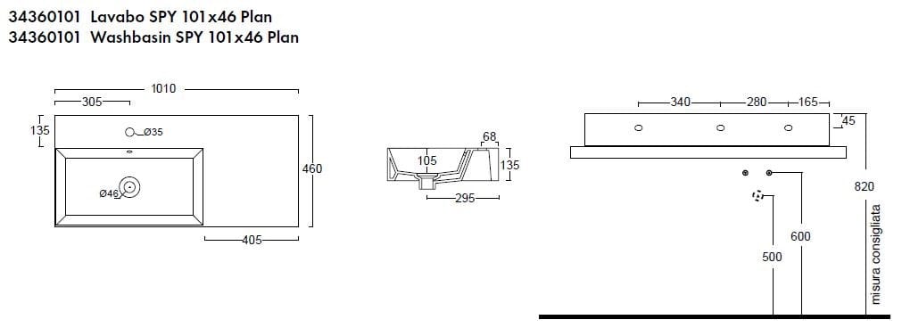 Керамическая прямоугольная столешница для мытья рук Alice Ceramica Шпион ARCH-00126165 - Вид №42