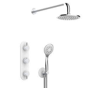 D6A-5400DMBM Встраиваемый термостатический смеситель в комплекте с выходом из стены, алюминиевым шлангом, ручным душем, держателем 450 мм и лейкой с системой Easyclean Ø 200 мм — панели матового белого цвета Thg-paris Smith Хром
