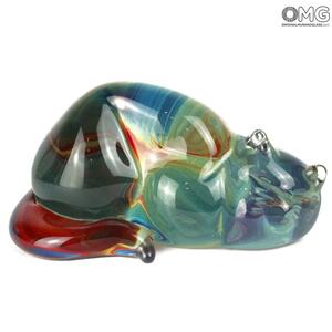 3887 ORIGINALMURANOGLASS Скульптура Спящий Кот - Халцедон - муранское стекло OMG 20 см