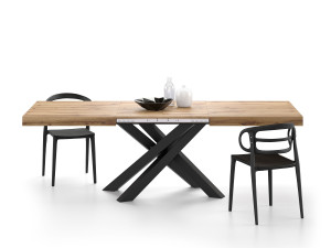 Прямоугольный выдвижной железный обеденный стол с облагороженной столешницей